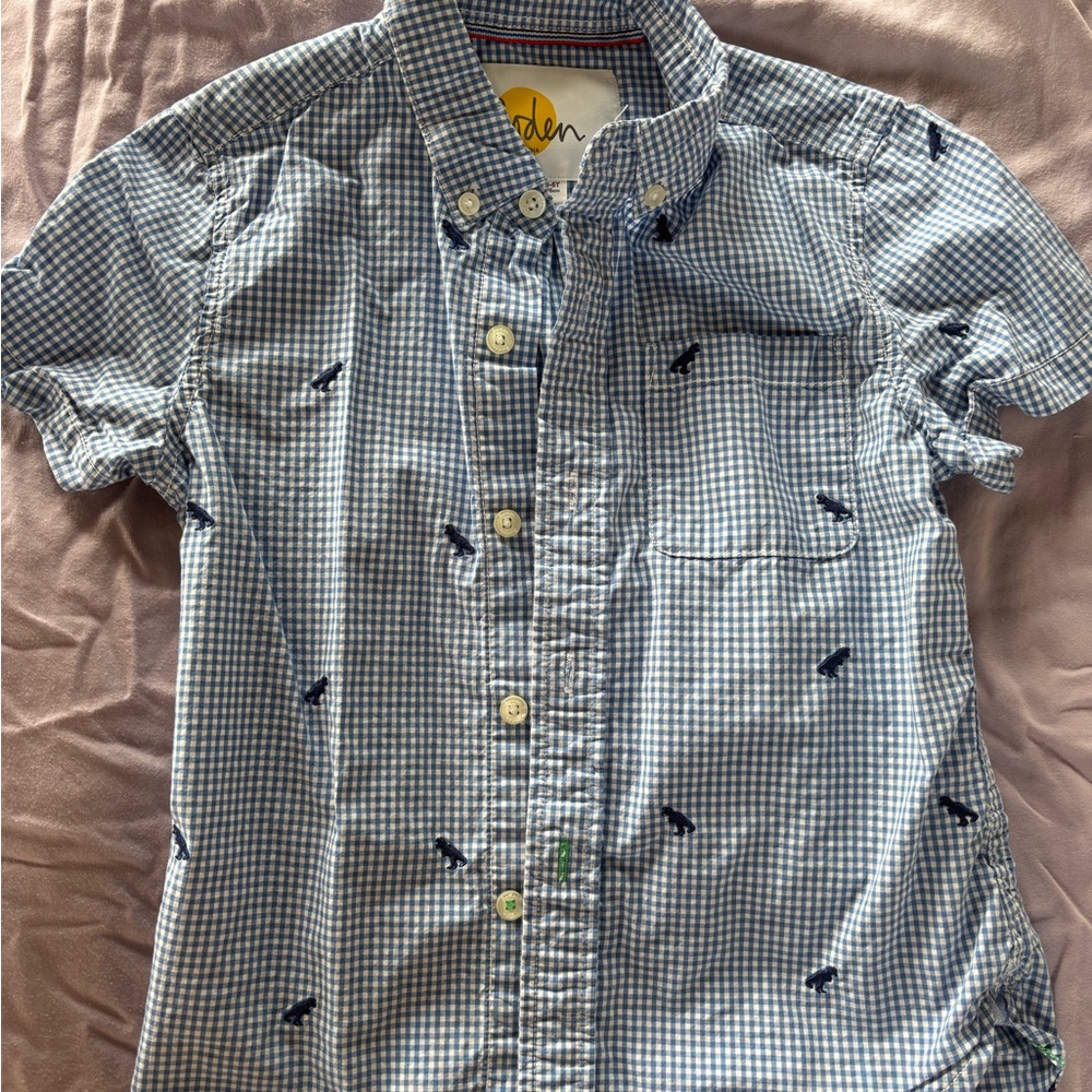 Boden Blue Gingham Button Down Shirt with Nautical Embroidery